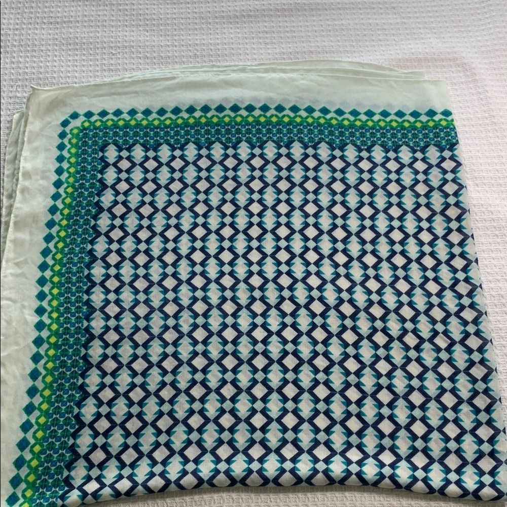Large geometric print blanket scarf super soft green, blue, and white